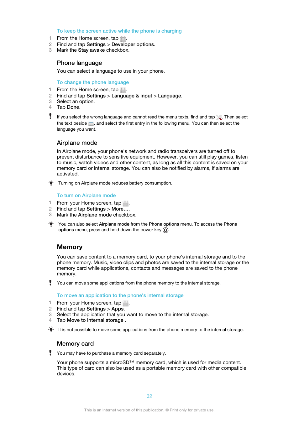 Memory | Sony Ericsson Xperia™ ion HSPA(LT28H) User Manual | Page 32 / 148