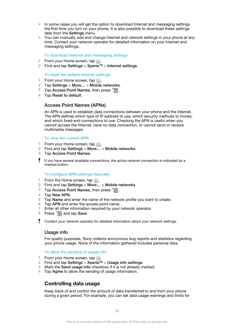Controlling data usage | Sony Ericsson Xperia™ ion HSPA(LT28H) User Manual | Page 34 / 148