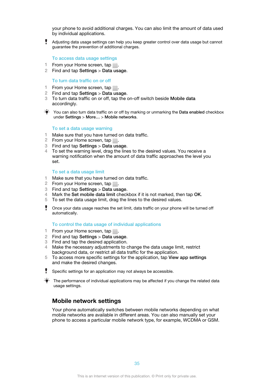 Mobile network settings | Sony Ericsson Xperia™ ion HSPA(LT28H) User Manual | Page 35 / 148