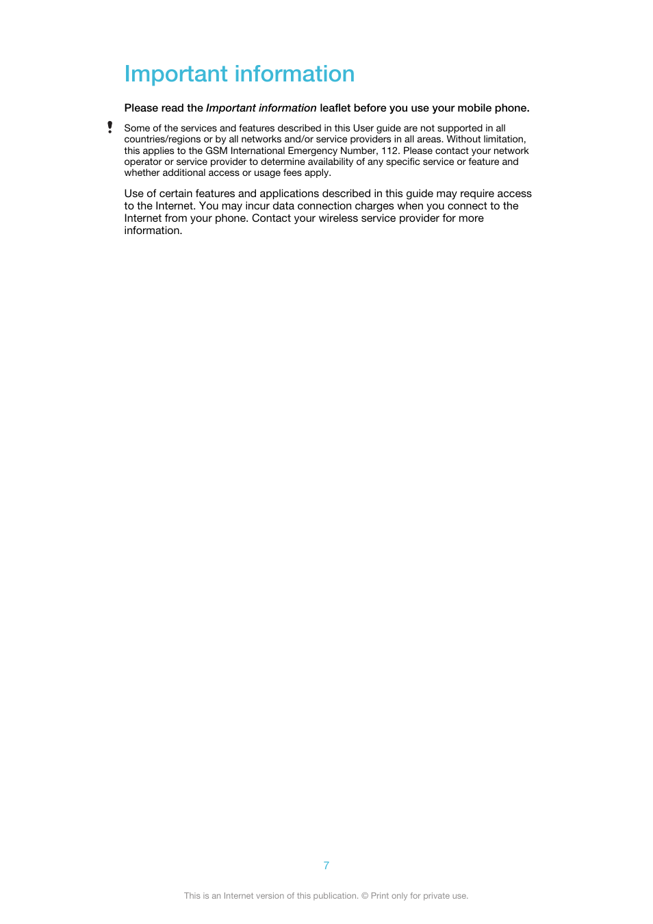 Important information | Sony Ericsson Xperia™ ion HSPA(LT28H) User Manual | Page 7 / 148