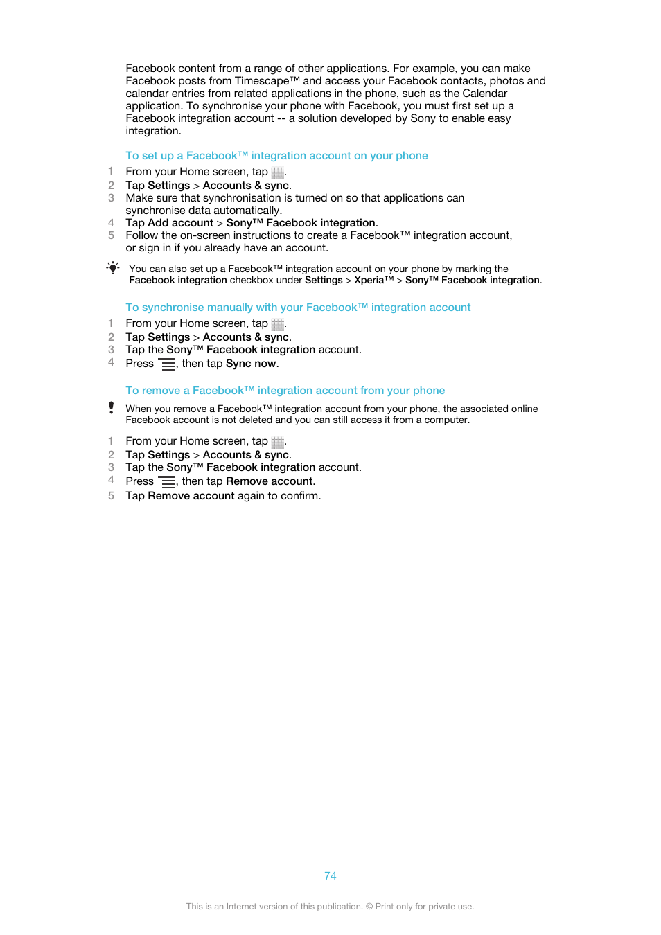 Sony Ericsson Xperia™ ion HSPA(LT28H) User Manual | Page 74 / 148