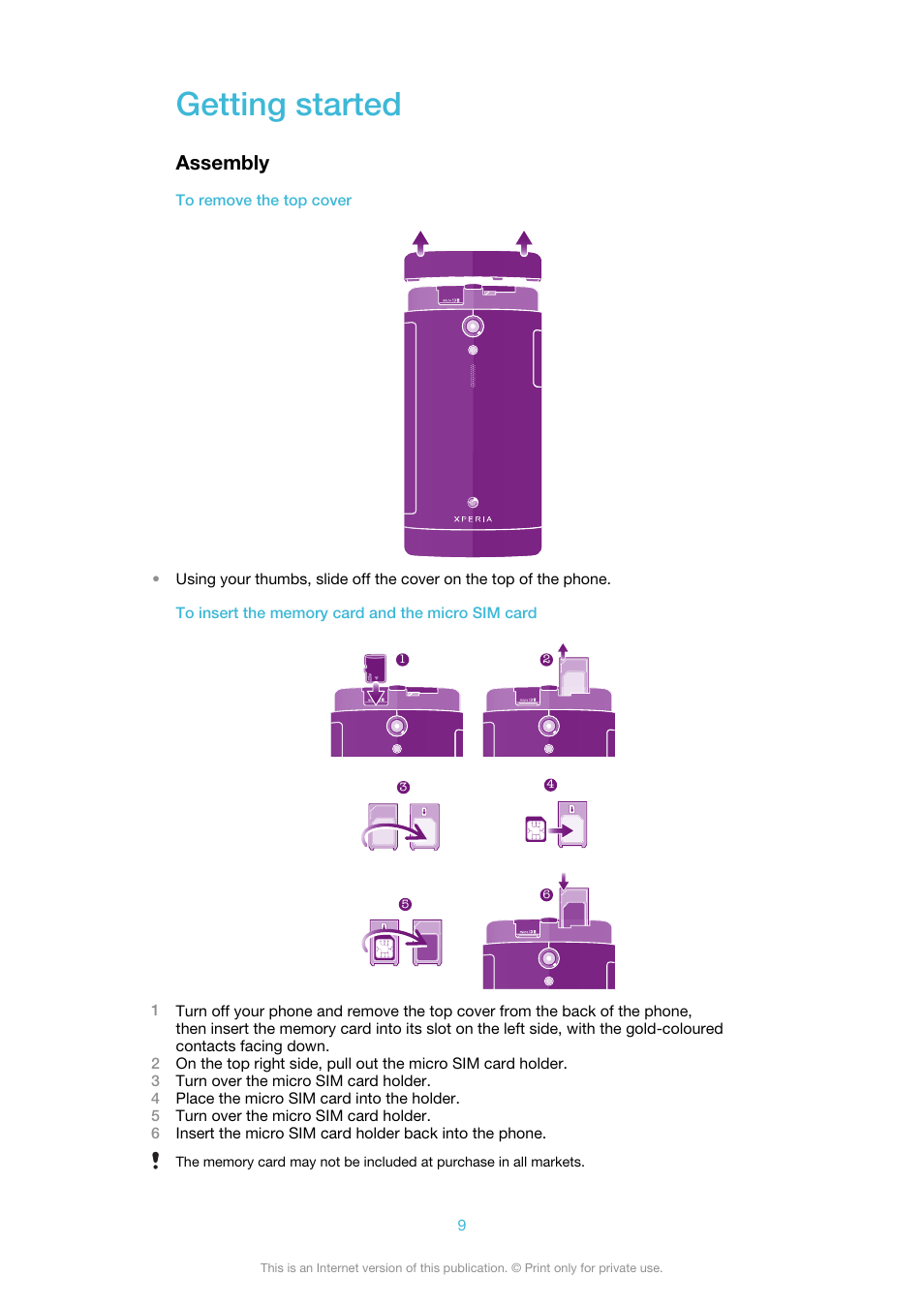 Getting started, Assembly | Sony Ericsson Xperia™ ion HSPA(LT28H) User Manual | Page 9 / 148