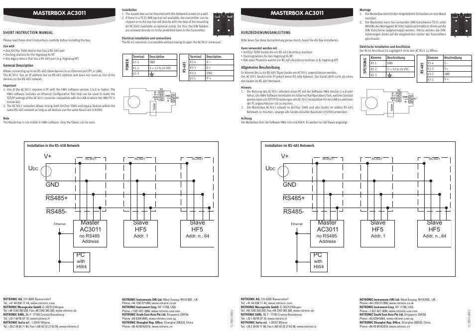 ROTRONIC AC3011 User Manual | 2 pages