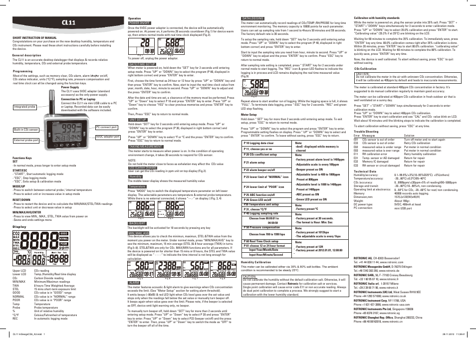 ROTRONIC CL11 User Manual | 1 page