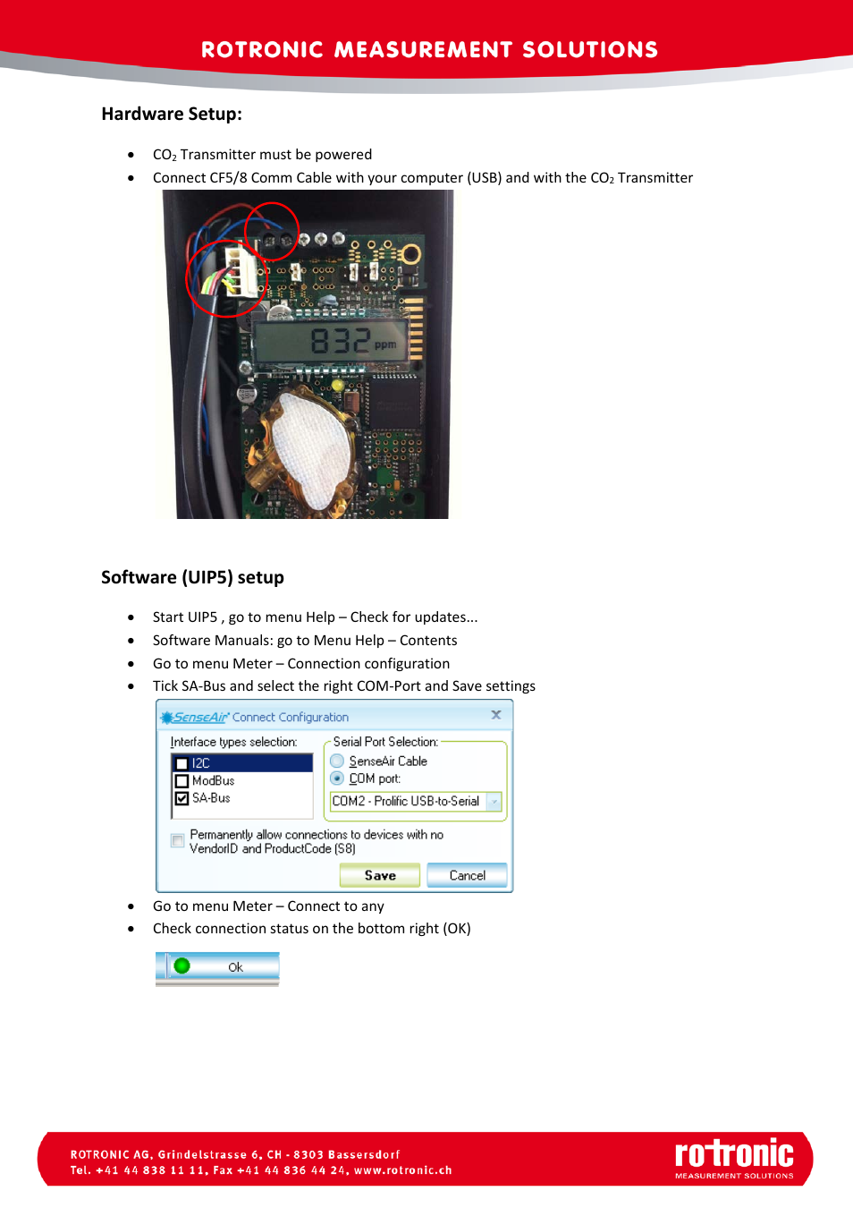 Hardware setup, Software (uip5) setup | ROTRONIC CO2 Calibrator User Manual | Page 2 / 4