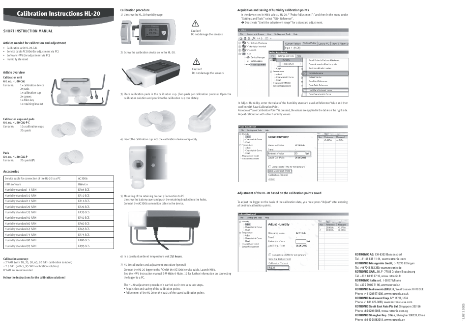 ROTRONIC HL-20-CAL User Manual | 4 pages