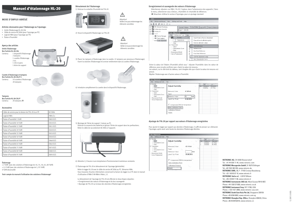 Manuel d’étalonnage hl-20 | ROTRONIC HL-20-CAL User Manual | Page 3 / 4
