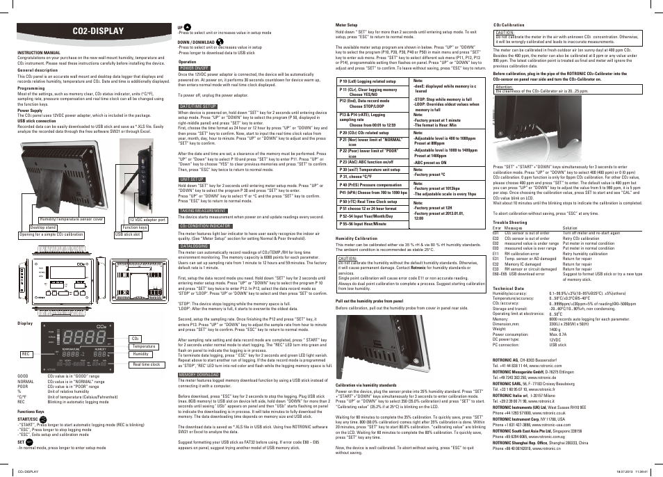 ROTRONIC CO2 Display User Manual | 1 page