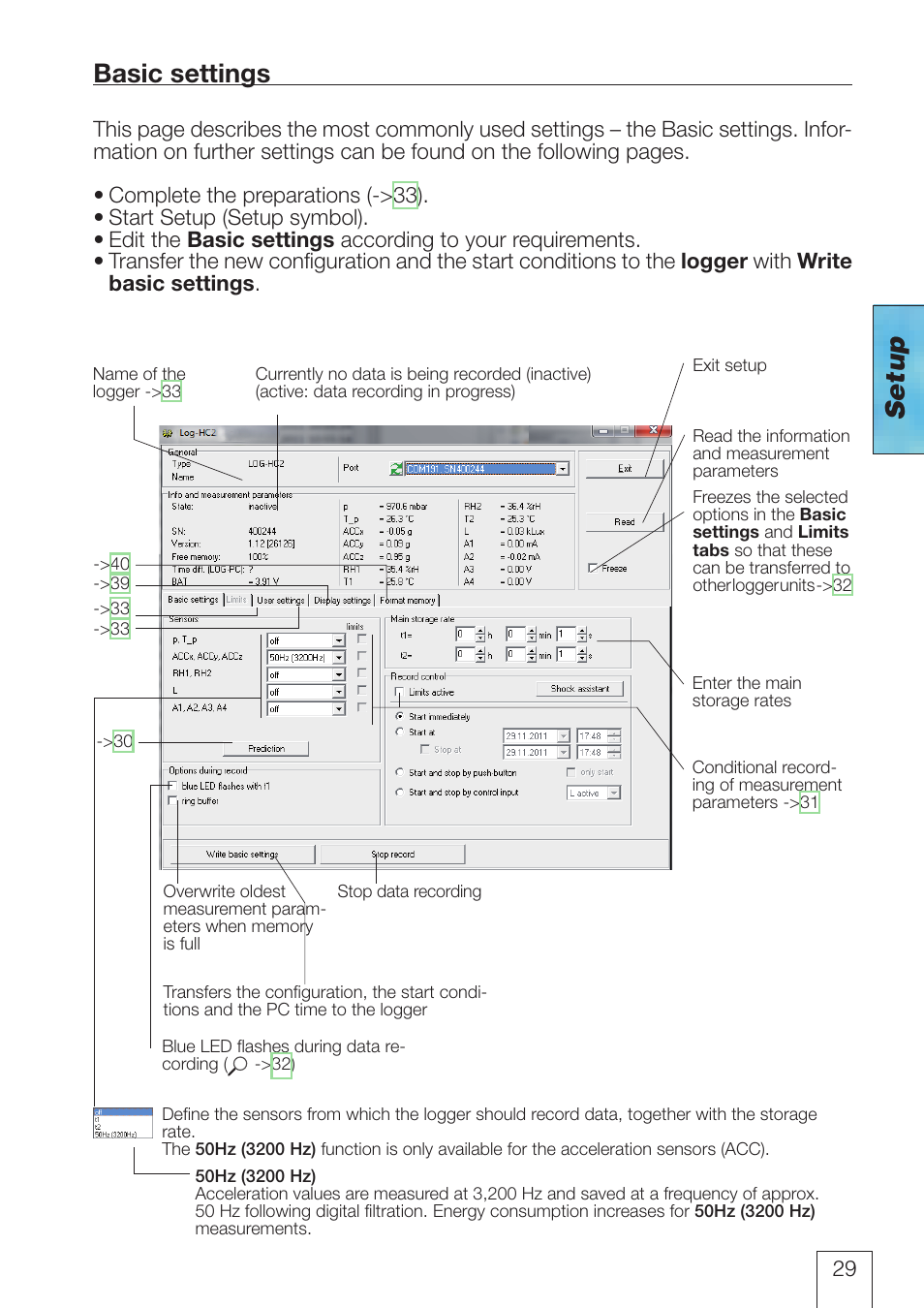 Basic settings, Setup basic settings | ROTRONIC LOG-HC2 Universal Datalogger User Manual | Page 29 / 60