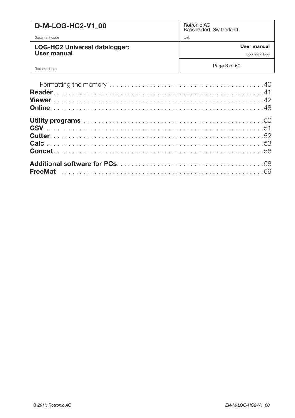 D-m-log-hc2-v1_00 | ROTRONIC LOG-HC2 Universal Datalogger User Manual | Page 3 / 60