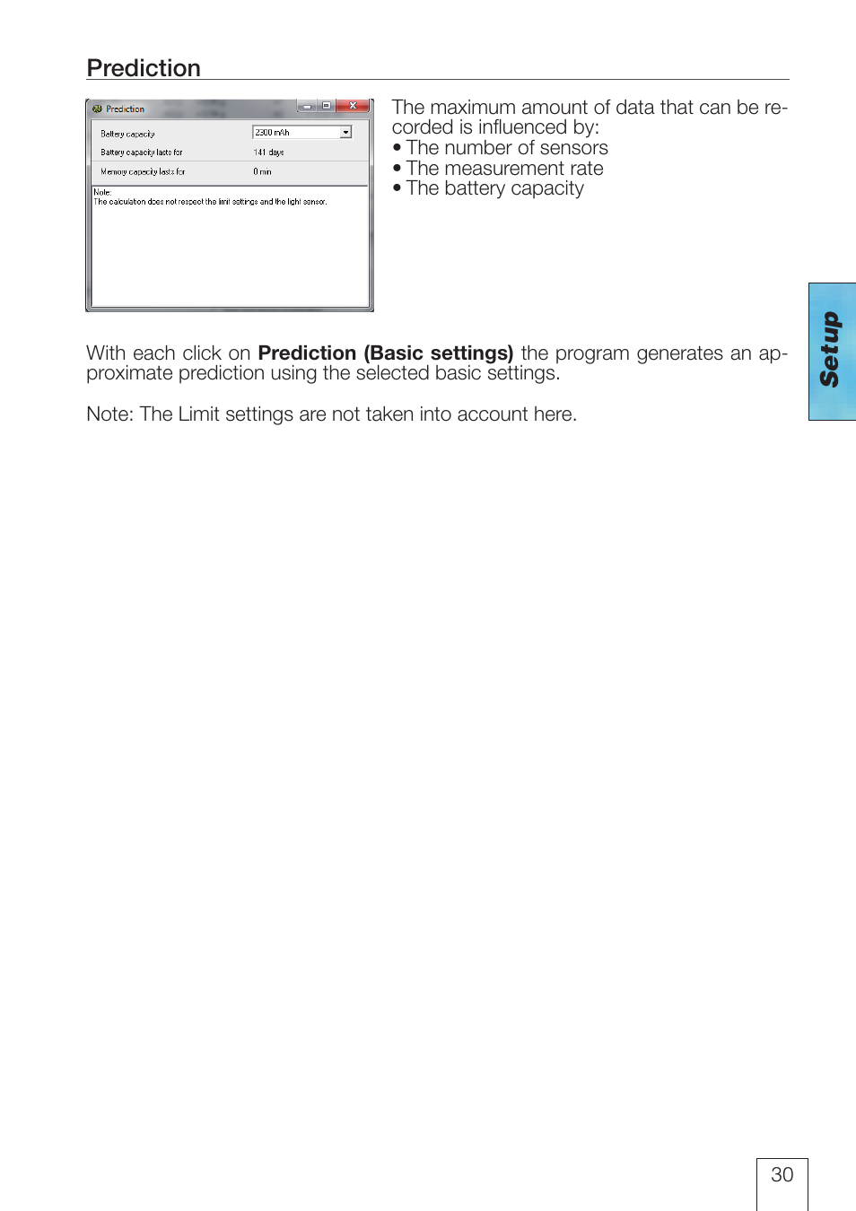 Prediction, Setup prediction | ROTRONIC LOG-HC2 Universal Datalogger User Manual | Page 30 / 60