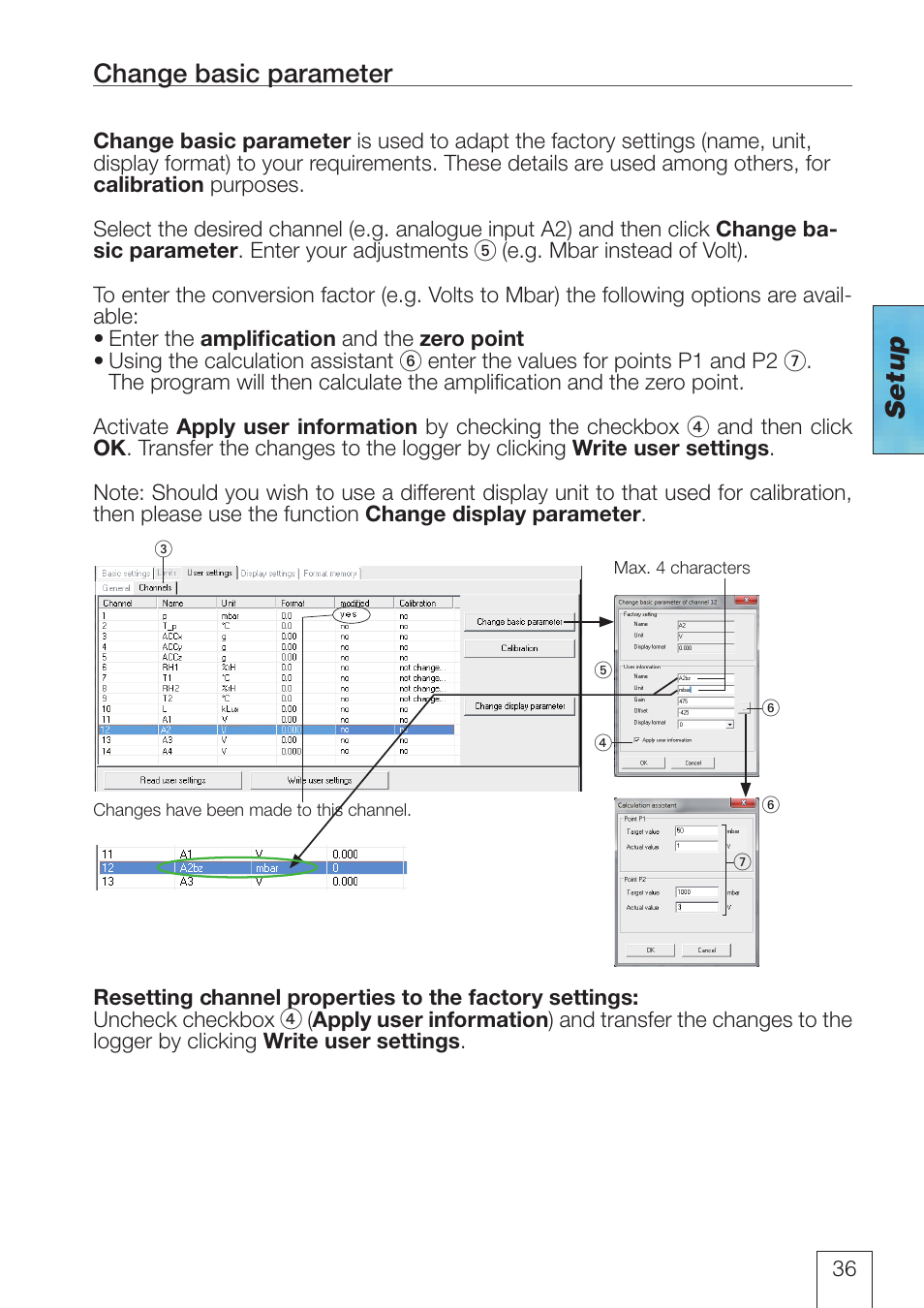 Change basic parameter, Changing the basic unit, Setup change basic parameter | ROTRONIC LOG-HC2 Universal Datalogger User Manual | Page 36 / 60
