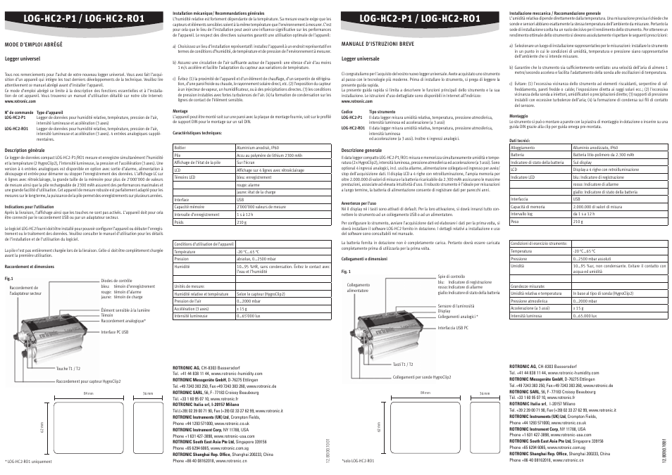 Log-hc2-p1 / log-hc2-ro1 | ROTRONIC LOG-HC2 Universal Datalogger User Manual | Page 2 / 2
