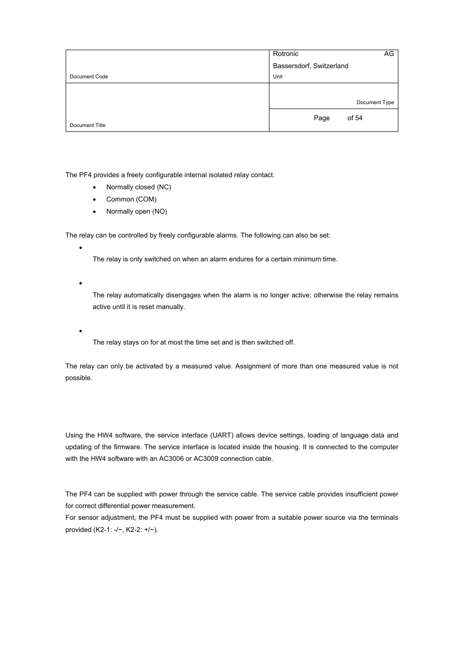 E-m-pf4-v1_00, 6 relay, 7 service interface | ROTRONIC PF4 User Manual | Page 14 / 54