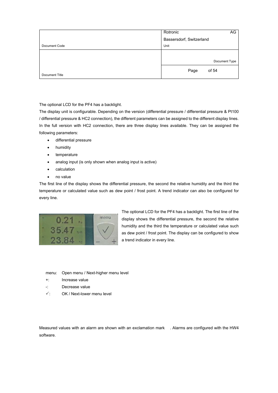 E-m-pf4-v1_00, 8 display and keys | ROTRONIC PF4 User Manual | Page 15 / 54