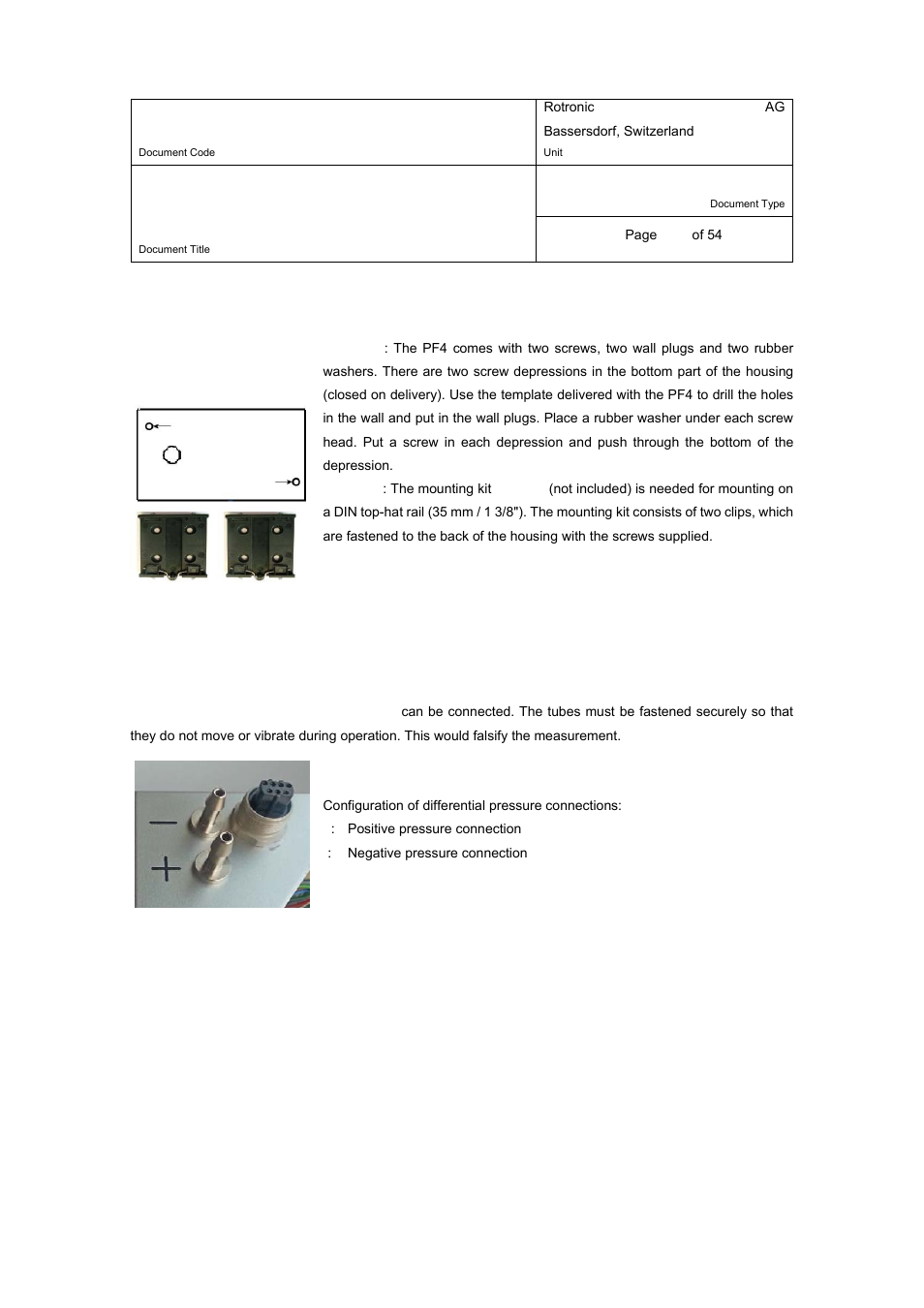 E-m-pf4-v1_00, 3 mounting, 4 differential pressure connection | ROTRONIC PF4 User Manual | Page 18 / 54