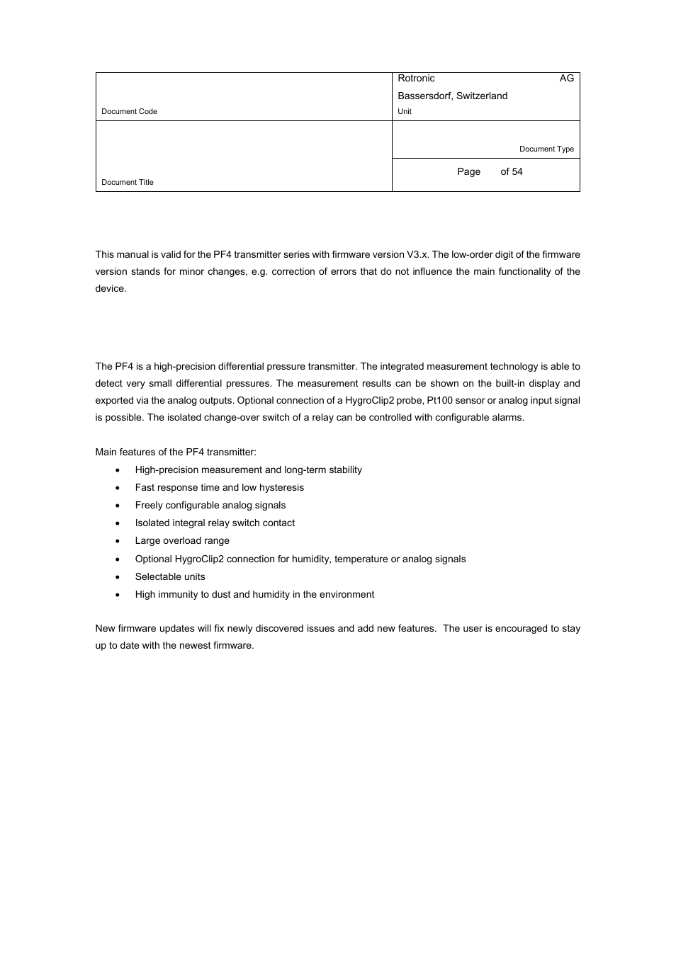 E-m-pf4-v1_00, 1overview, Scope | ROTRONIC PF4 User Manual | Page 4 / 54