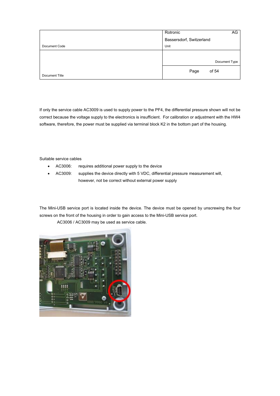 E-m-pf4-v1_00, 7maintenance, 1 service cable | 2 service port | ROTRONIC PF4 User Manual | Page 43 / 54