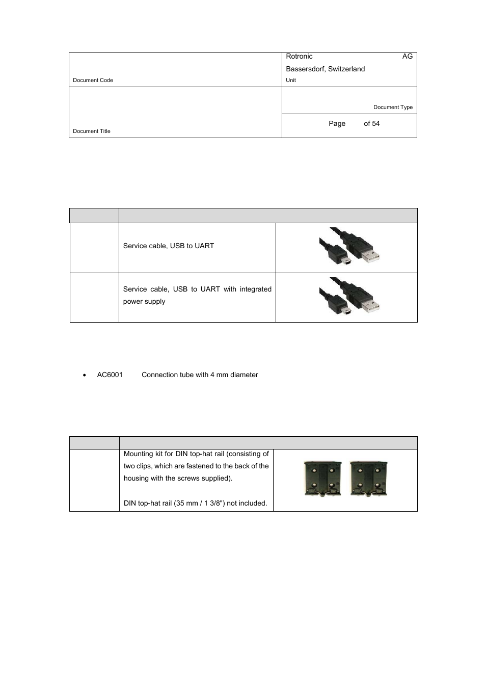 E-m-pf4-v1_00, 10 accessories, 1 service cable | 2 pressure tubes, 1 mounting elements | ROTRONIC PF4 User Manual | Page 53 / 54