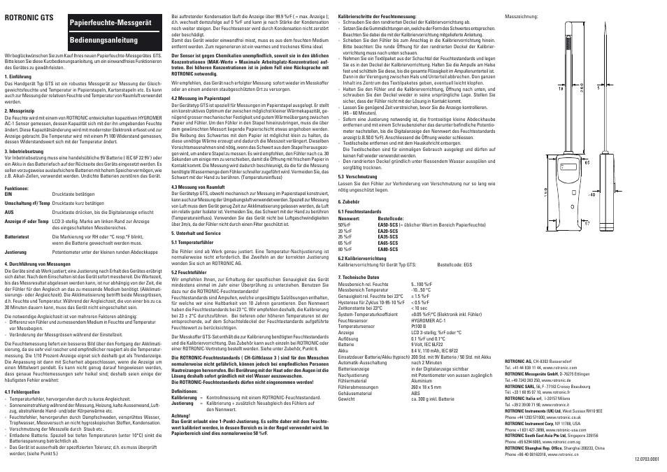 ROTRONIC GTS User Manual | 4 pages