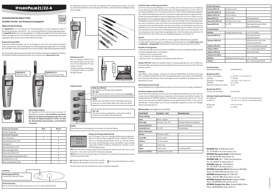 ROTRONIC HP21 User Manual | 4 pages