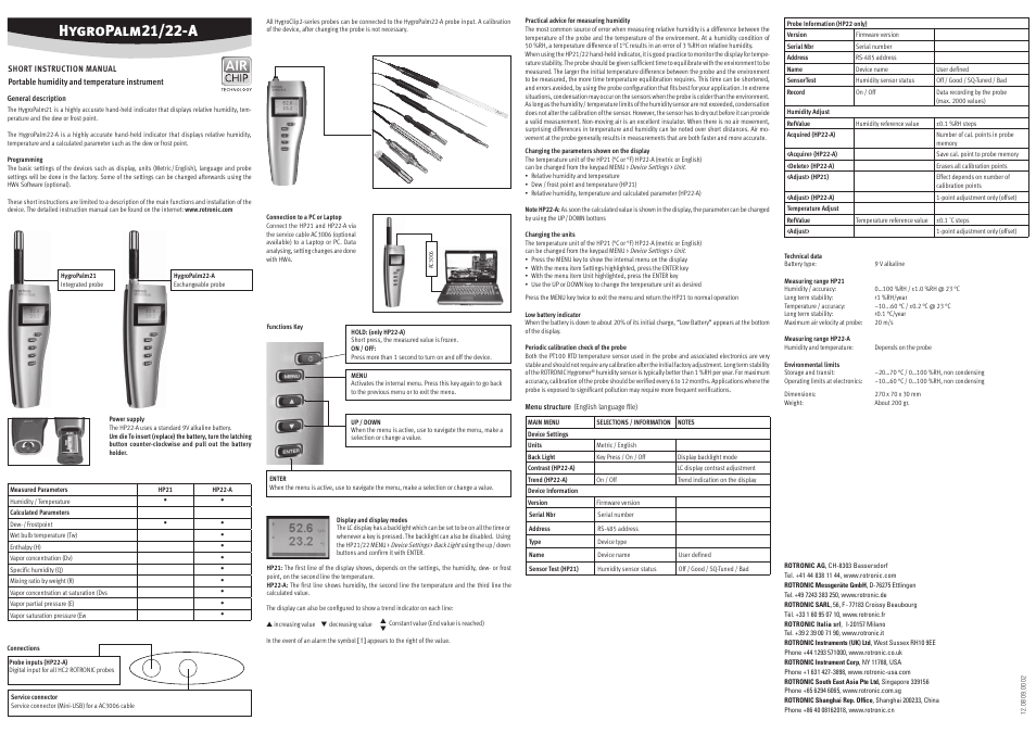 Hygropalm21/22-a | ROTRONIC HP21 User Manual | Page 2 / 4