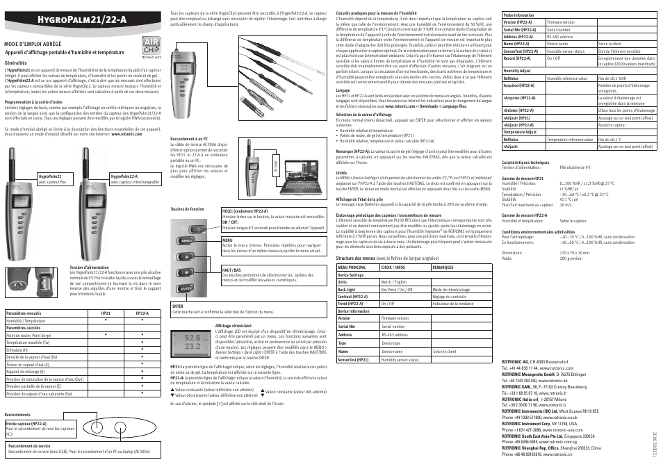 Hygropalm21/22-a | ROTRONIC HP21 User Manual | Page 3 / 4