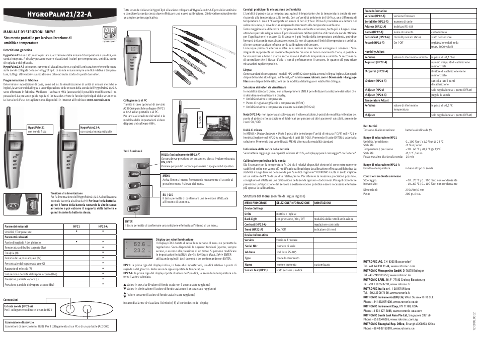 Hygropalm21/22-a | ROTRONIC HP21 User Manual | Page 4 / 4