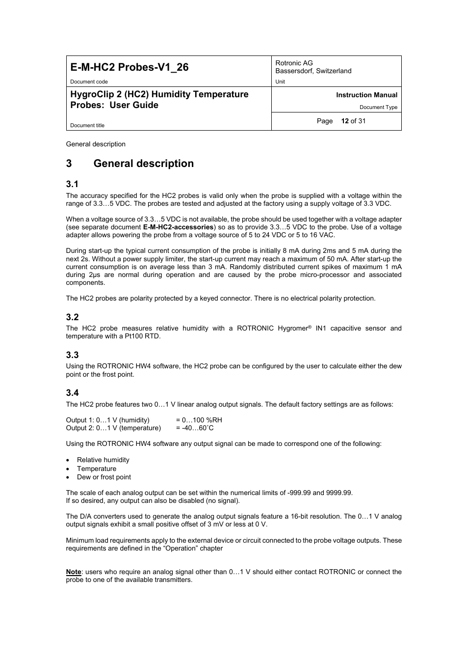E-m-hc2 probes-v1_26, 3general description | ROTRONIC HC2 User Manual | Page 12 / 31
