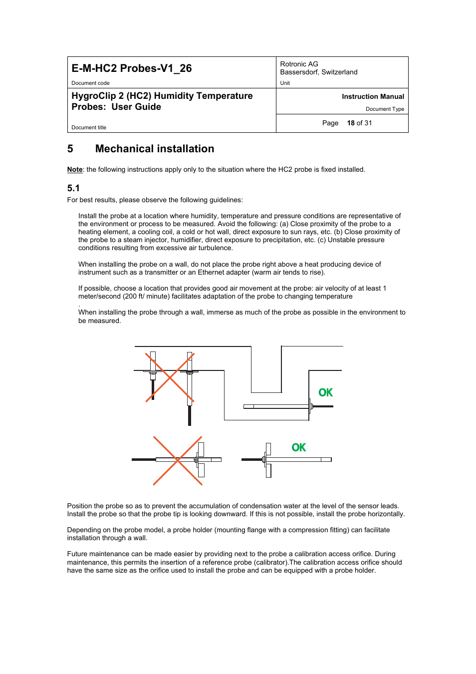 E-m-hc2 probes-v1_26, 5mechanical installation | ROTRONIC HC2 User Manual | Page 18 / 31