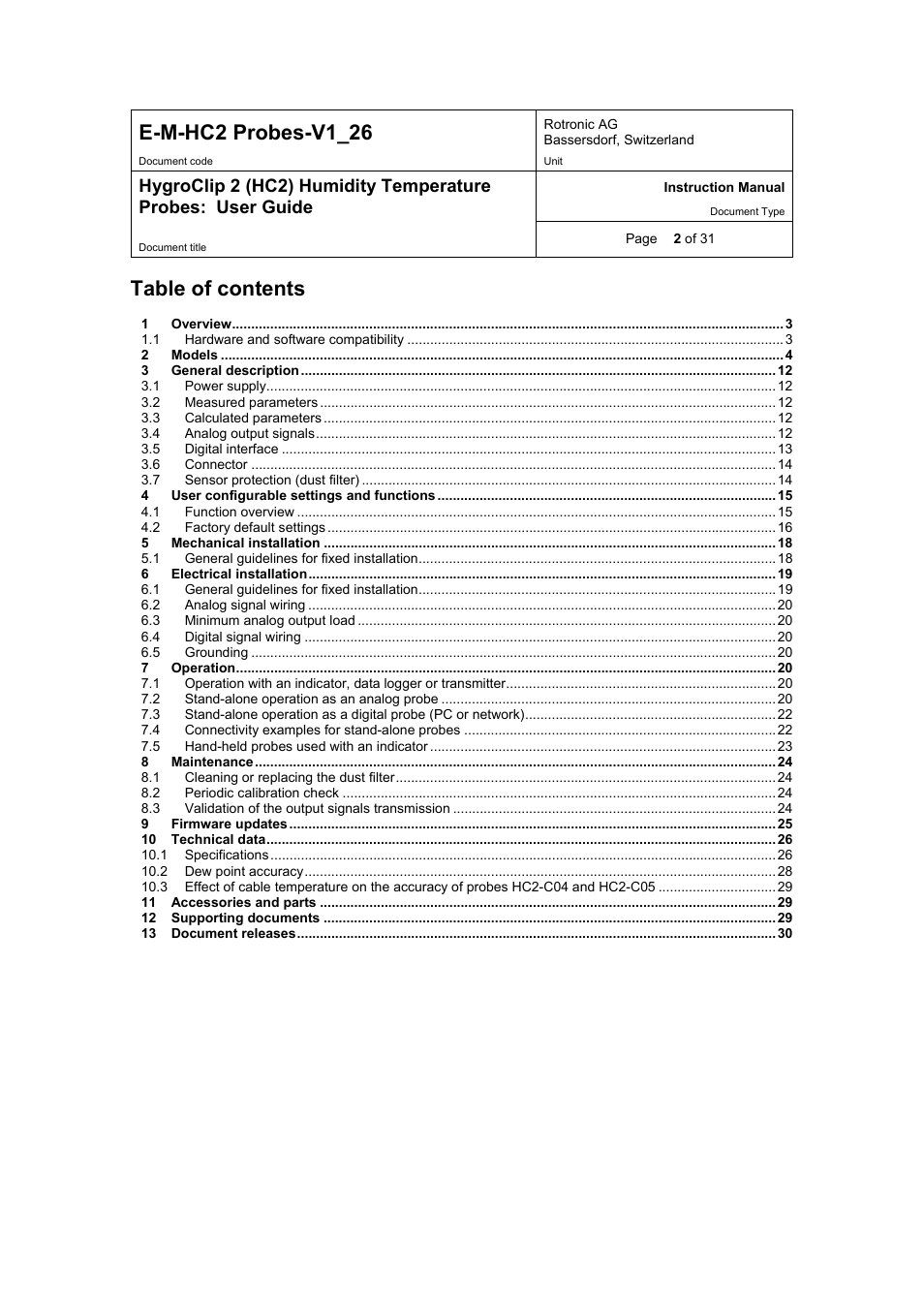 ROTRONIC HC2 User Manual | Page 2 / 31