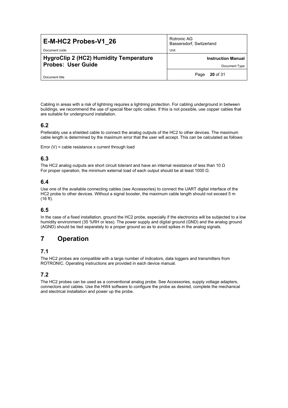 E-m-hc2 probes-v1_26, 7operation | ROTRONIC HC2 User Manual | Page 20 / 31