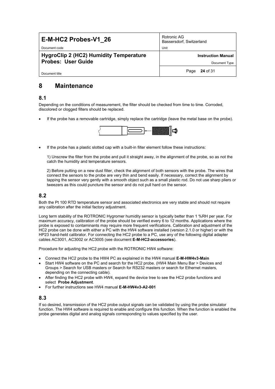 E-m-hc2 probes-v1_26, 8maintenance | ROTRONIC HC2 User Manual | Page 24 / 31