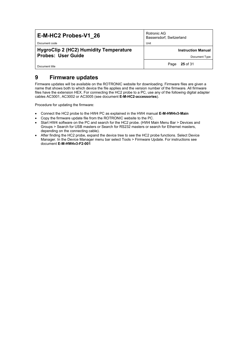 E-m-hc2 probes-v1_26, 9firmware updates | ROTRONIC HC2 User Manual | Page 25 / 31