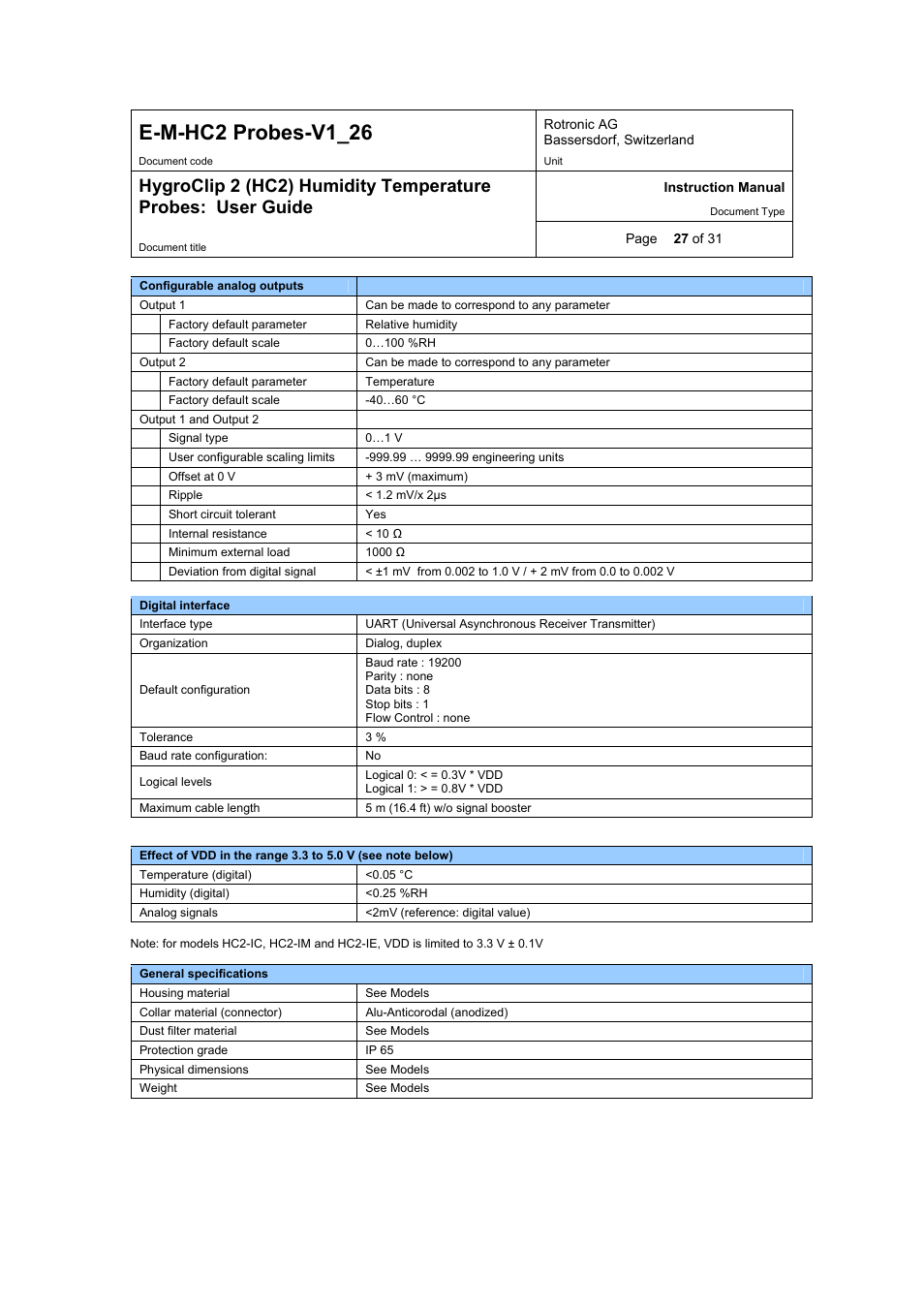 E-m-hc2 probes-v1_26 | ROTRONIC HC2 User Manual | Page 27 / 31