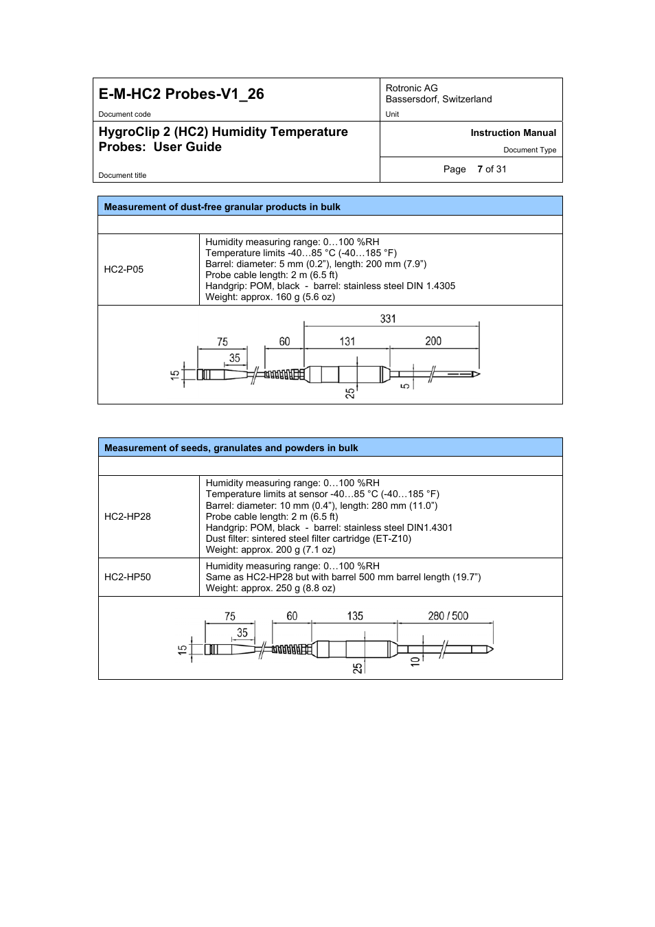 E-m-hc2 probes-v1_26 | ROTRONIC HC2 User Manual | Page 7 / 31