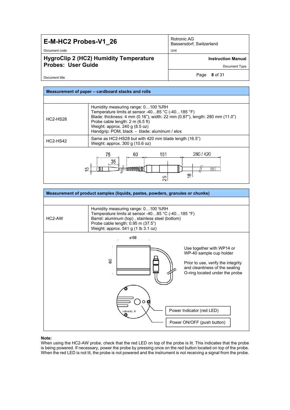 E-m-hc2 probes-v1_26 | ROTRONIC HC2 User Manual | Page 8 / 31