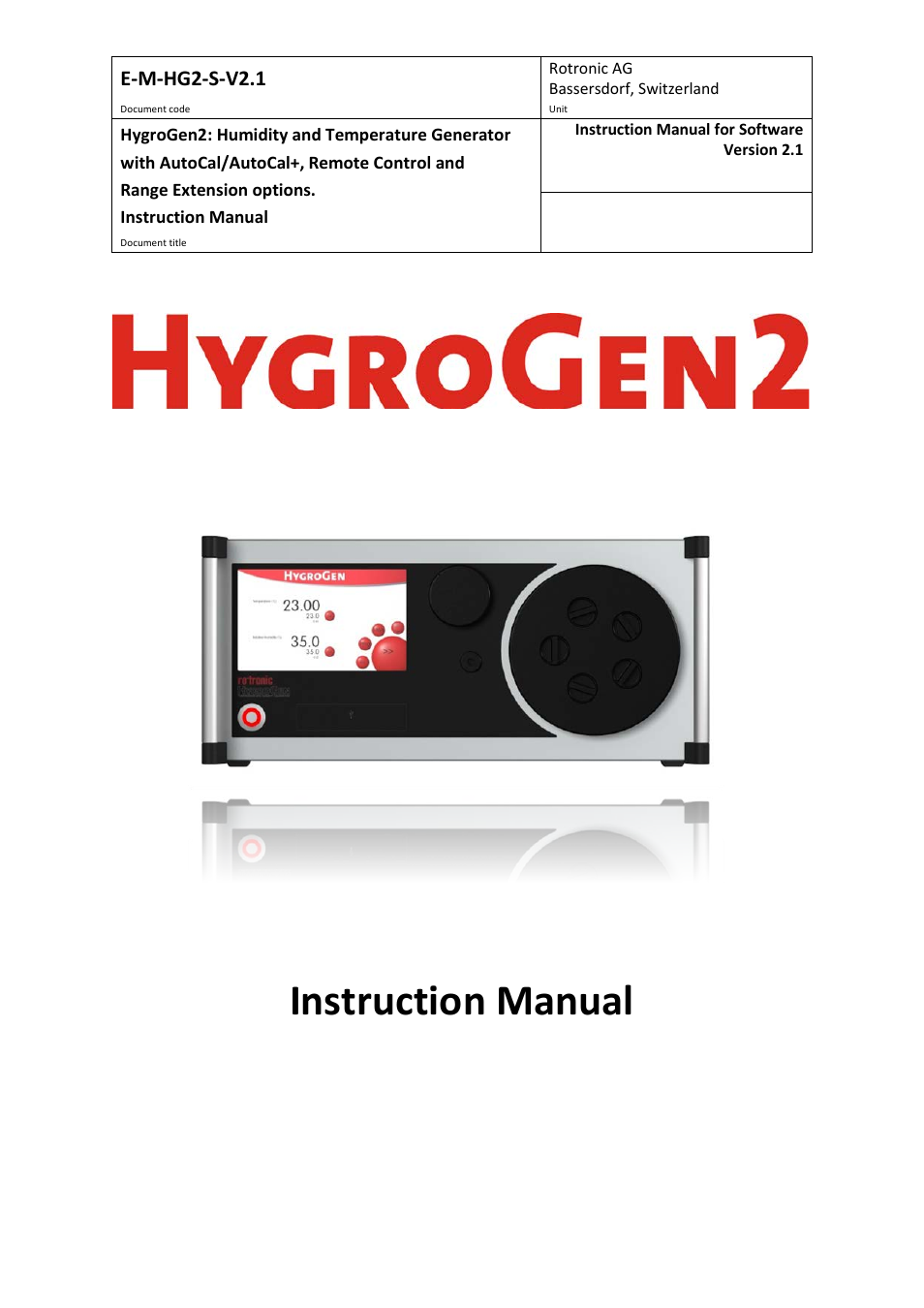 ROTRONIC Hygrogen2 User Manual | 75 pages