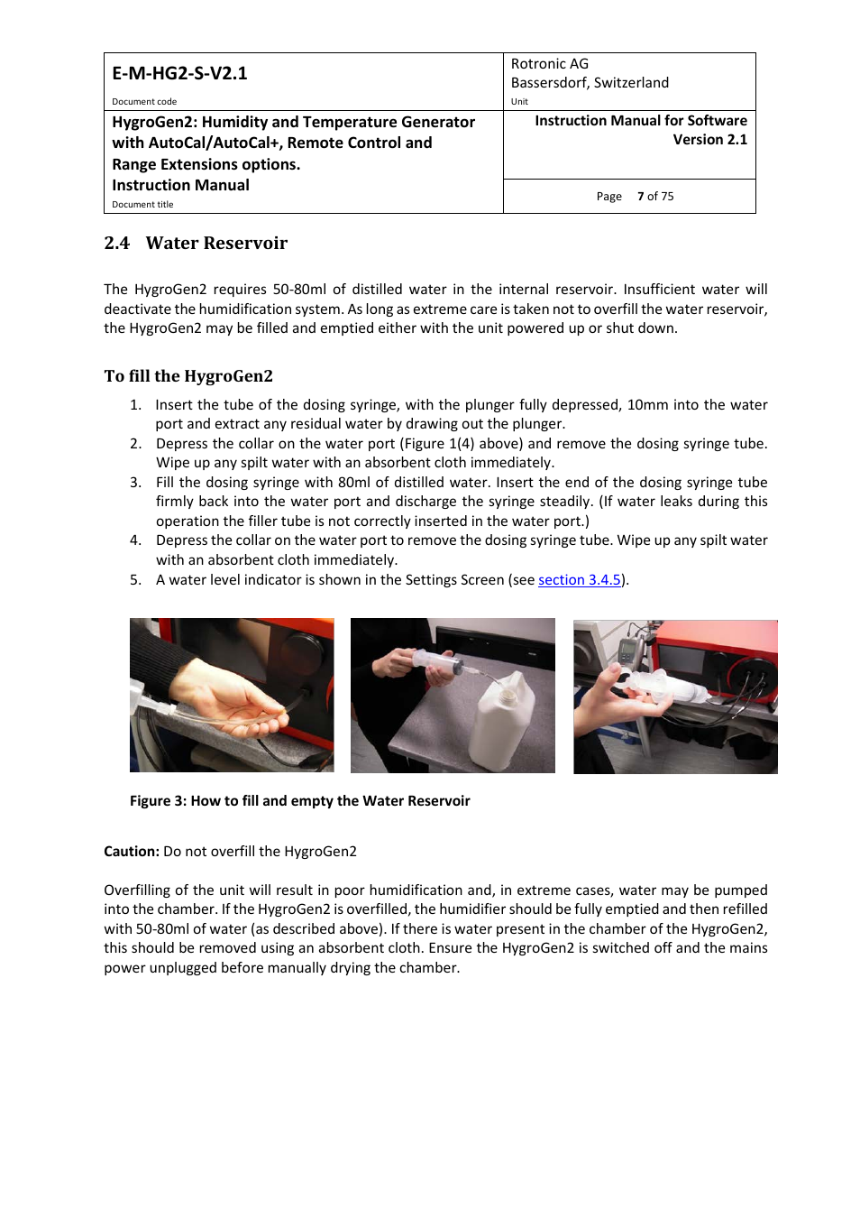 4 water reservoir, E-m-hg2-s-v2.1 | ROTRONIC Hygrogen2 User Manual | Page 11 / 75