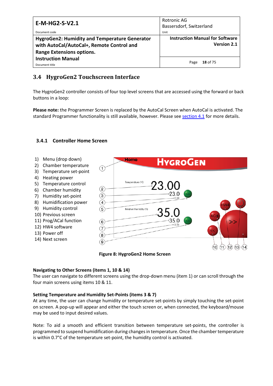4 hygrogen2 touchscreen interface, 1 controller home screen, In figure 8) | E-m-hg2-s-v2.1 | ROTRONIC Hygrogen2 User Manual | Page 22 / 75