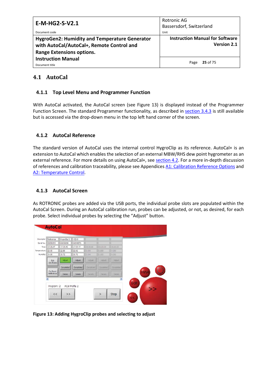 1 autocal, 1 top level menu and programmer function, 2 autocal reference | 3 autocal screen, E-m-hg2-s-v2.1 | ROTRONIC Hygrogen2 User Manual | Page 29 / 75