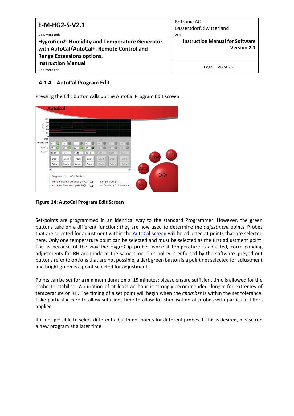 4 autocal program edit, E-m-hg2-s-v2.1 | ROTRONIC Hygrogen2 User Manual | Page 30 / 75