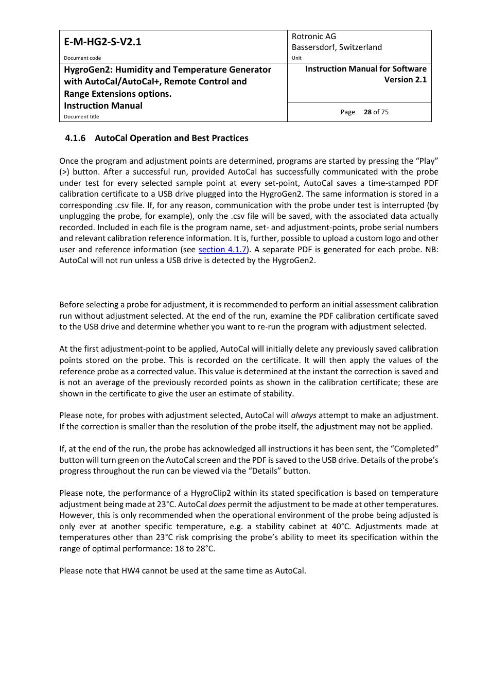 6 autocal operation and best practices, E-m-hg2-s-v2.1 | ROTRONIC Hygrogen2 User Manual | Page 32 / 75