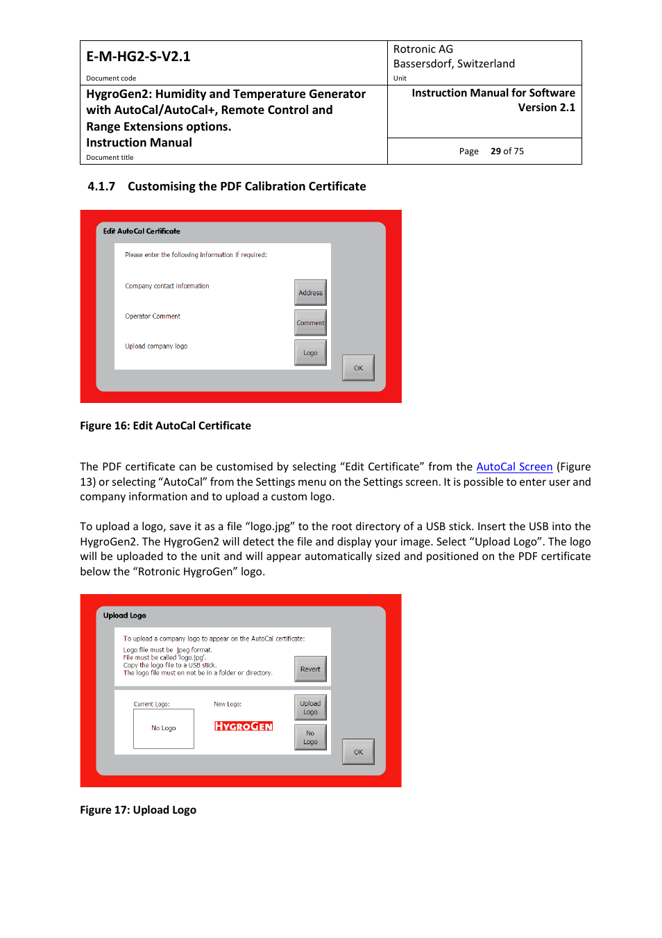 7 customising the pdf calibration certificate, E-m-hg2-s-v2.1 | ROTRONIC Hygrogen2 User Manual | Page 33 / 75