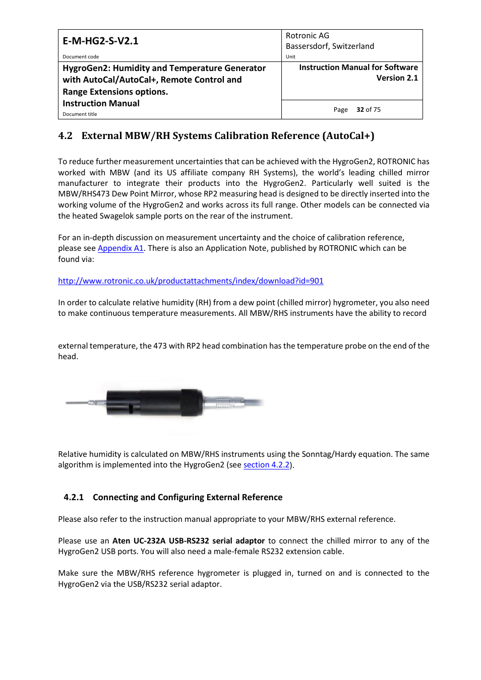 1 connecting and configuring external reference, E-m-hg2-s-v2.1 | ROTRONIC Hygrogen2 User Manual | Page 36 / 75