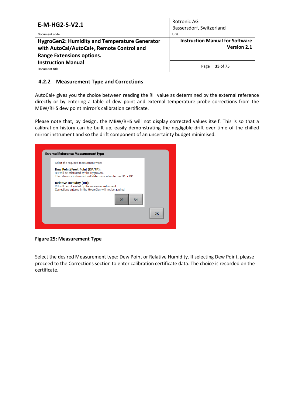 2 measurement type and corrections, Section 4.2.2, E-m-hg2-s-v2.1 | ROTRONIC Hygrogen2 User Manual | Page 39 / 75