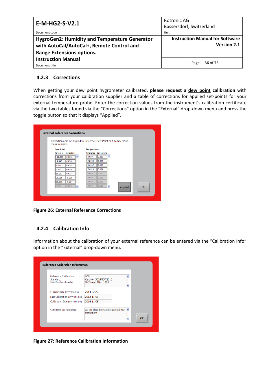 3 corrections, 4 calibration info, E-m-hg2-s-v2.1 | ROTRONIC Hygrogen2 User Manual | Page 40 / 75