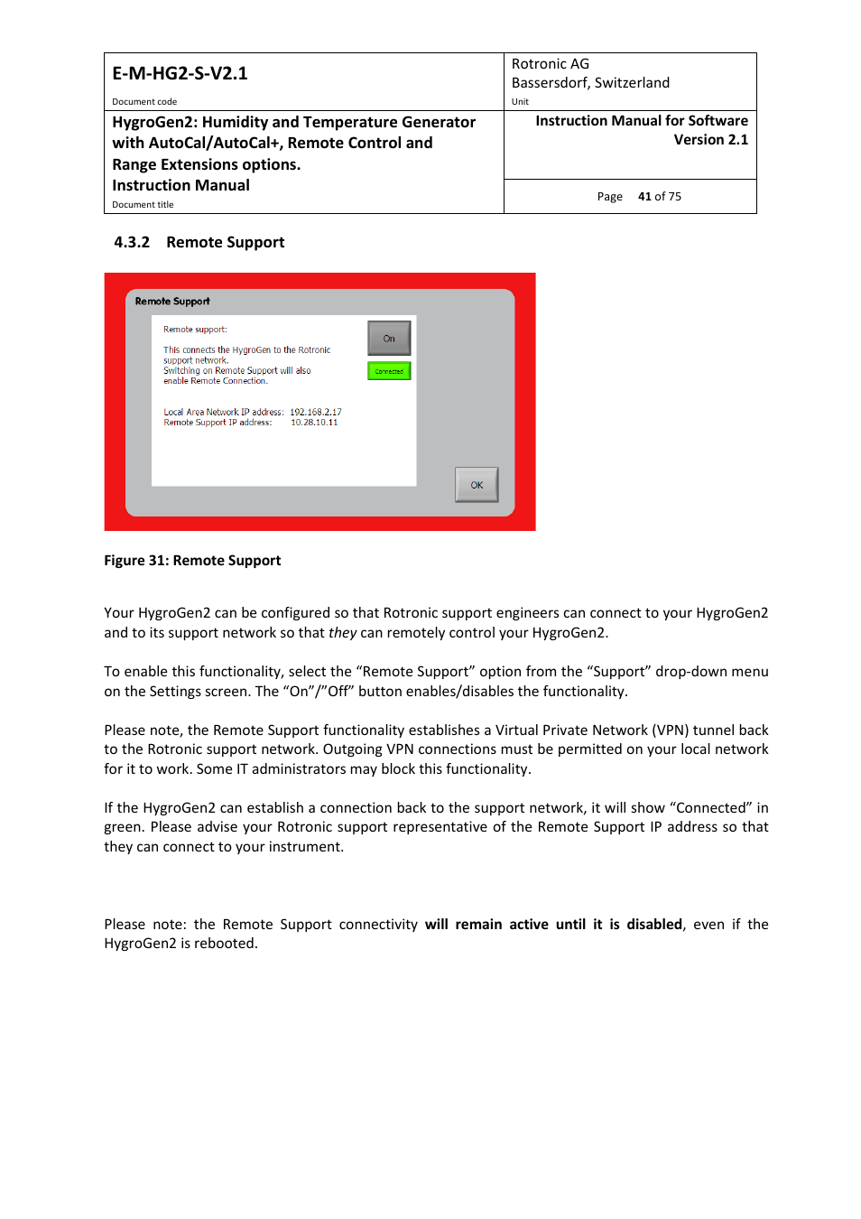 2 remote support, E-m-hg2-s-v2.1 | ROTRONIC Hygrogen2 User Manual | Page 45 / 75