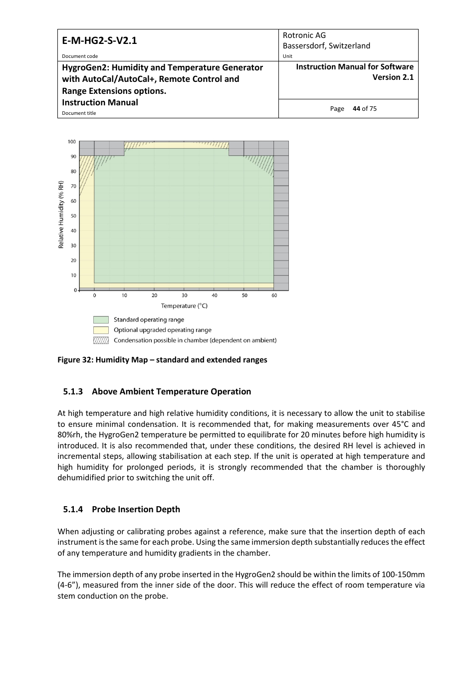 3 above ambient temperature operation, 4 probe insertion depth, E-m-hg2-s-v2.1 | ROTRONIC Hygrogen2 User Manual | Page 48 / 75