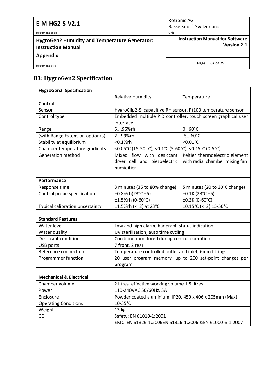 B3: hygrogen2 specification, E-m-hg2-s-v2.1 | ROTRONIC Hygrogen2 User Manual | Page 66 / 75